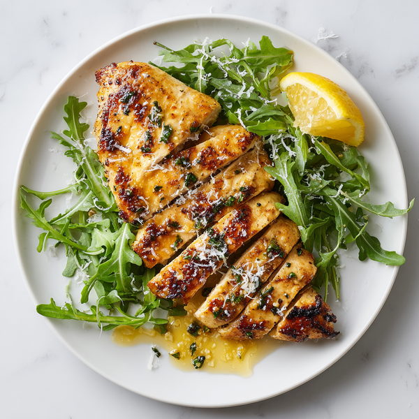 Cast Iron Chicken Breast with Lemon Herb Butter & Arugula Salad