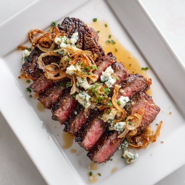 Cast Iron New York with Blue Cheese Butter & Crispy Shallots