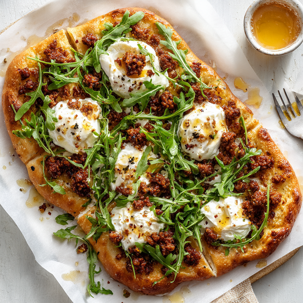 Calabrian Sausage Flatbread with Burrata & Hot Honey