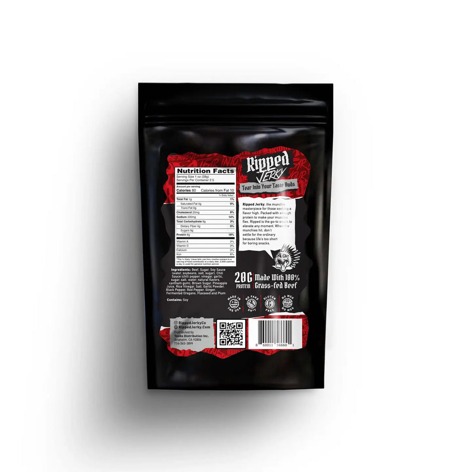 Grass-Fed Beef Jerky Heavenly Hellfire 2.5 oz - Ripped Beef Jerky