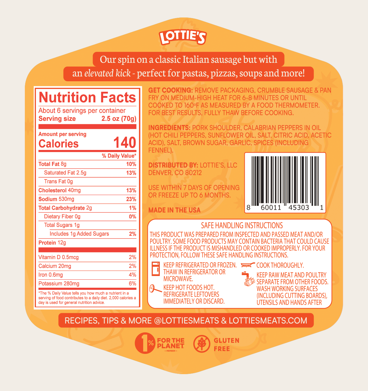Calabrian Sausage Ground Pork Blend 16 oz – Lotties Meats