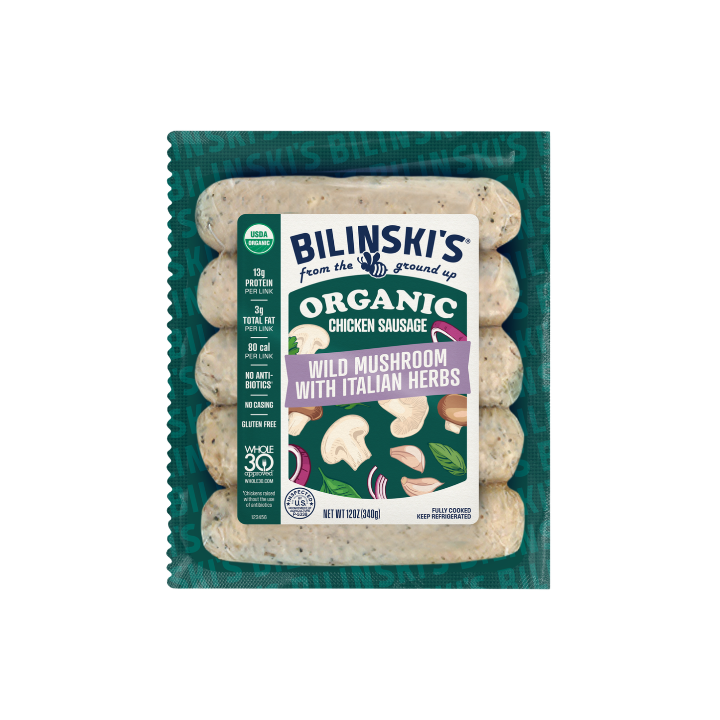 Chicken Sausage | Wild Mushroom w/ Italian Herbs | Certified Organic | Bilinskis