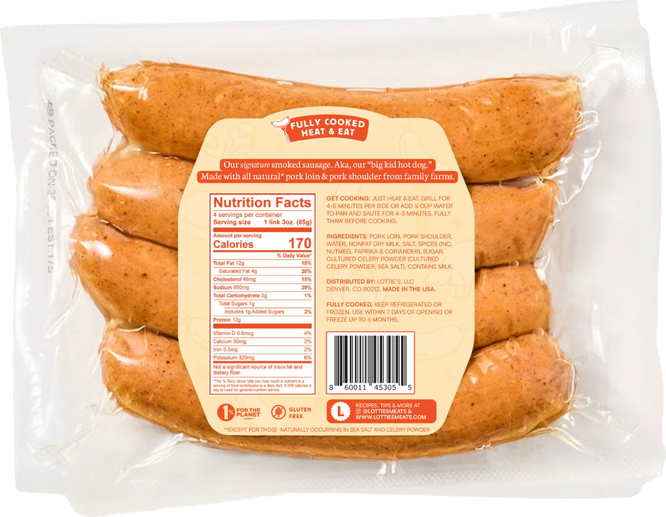 The Lottie Fully Cooked Pork Sausage 12 oz – Lotties Meats