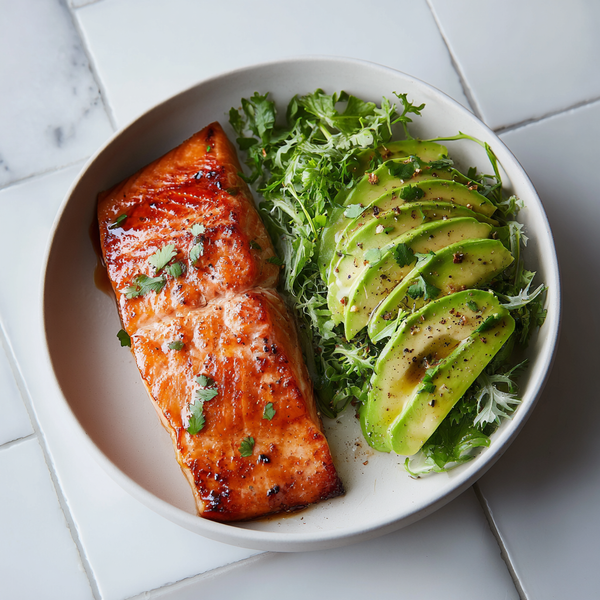 California Cedar Plank Sockeye Salmon with Avocado Herb Salad