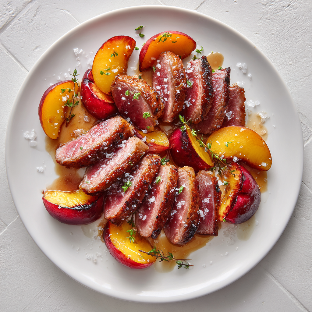 California Citrus Grilled Duck with Charred Stone Fruit