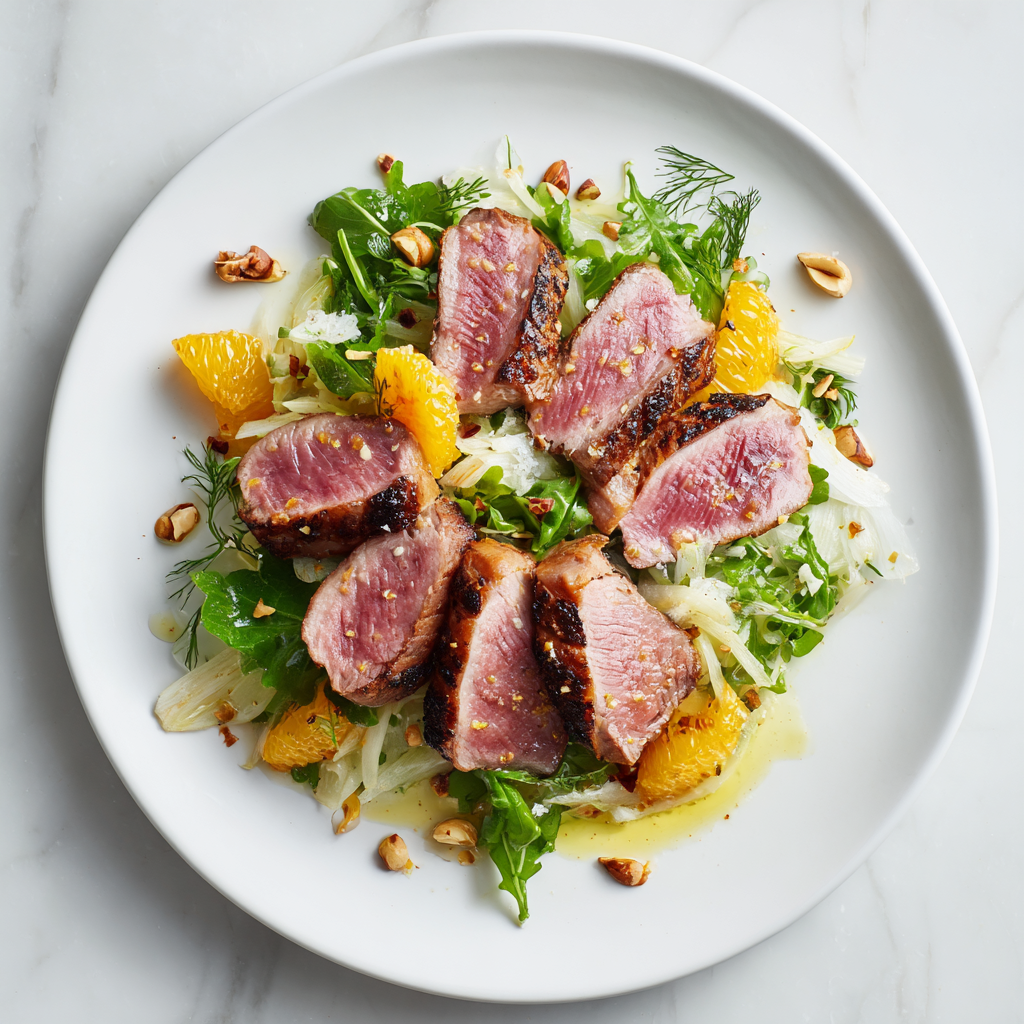 California Duck Breast with Charred Orange & Fennel Salad