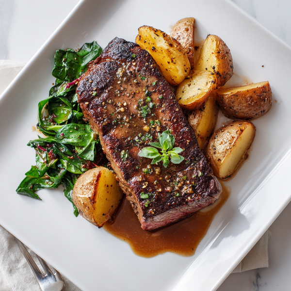 Cast Iron New York with Crispy Potatoes & Garlic Thyme Butter