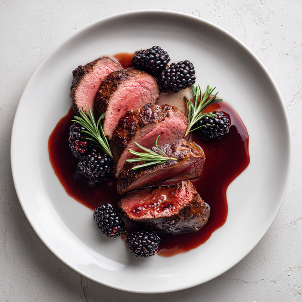 Cast Iron Venison Loin with Blackberry Red Wine Sauce