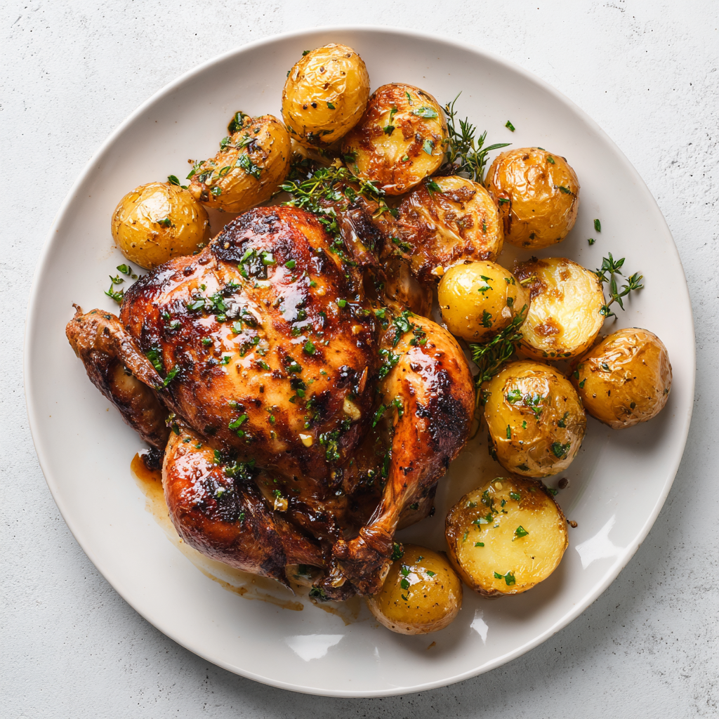 Citrus Herb Roasted Jidori Chicken with Crispy Potatoes