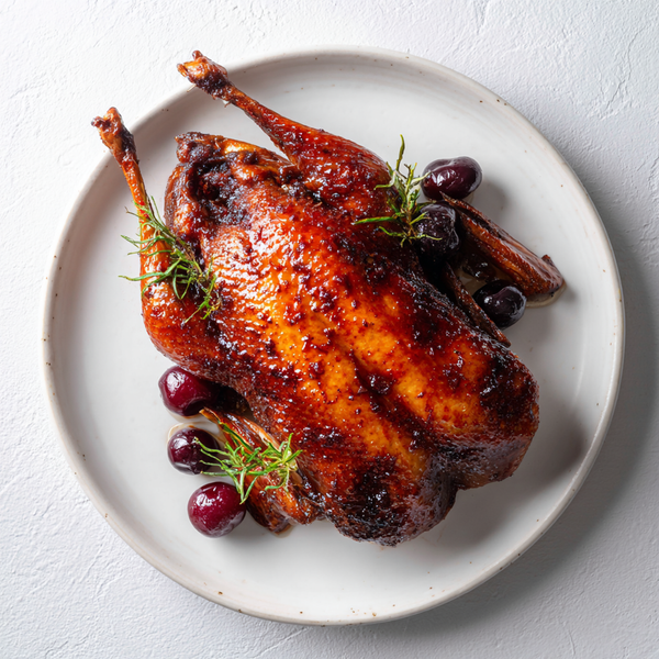 Crispy Roasted Whole Duck with Cherry Port Glaze