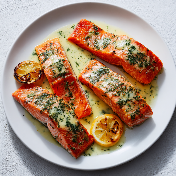 Crispy Sockeye Salmon with Charred Lemon & Dill Butter