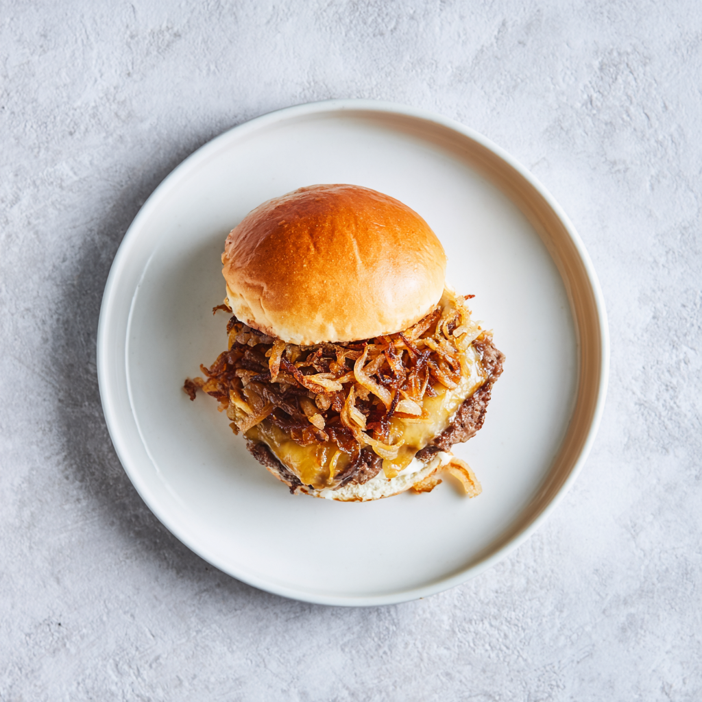 Double Smash Hand Chopped Burgers with Caramelized Onion Sauce
