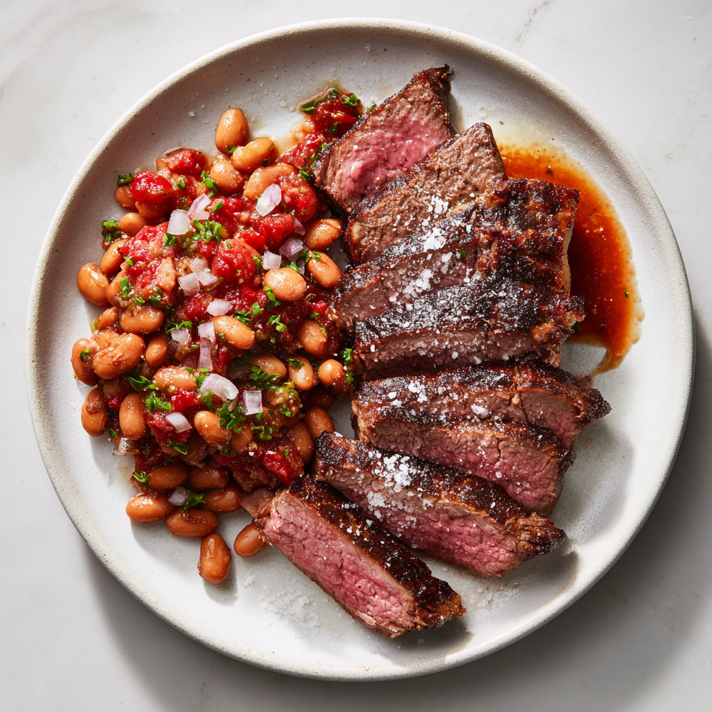 Santa Maria Tri Tip with Pinquito Beans & Charred Salsa