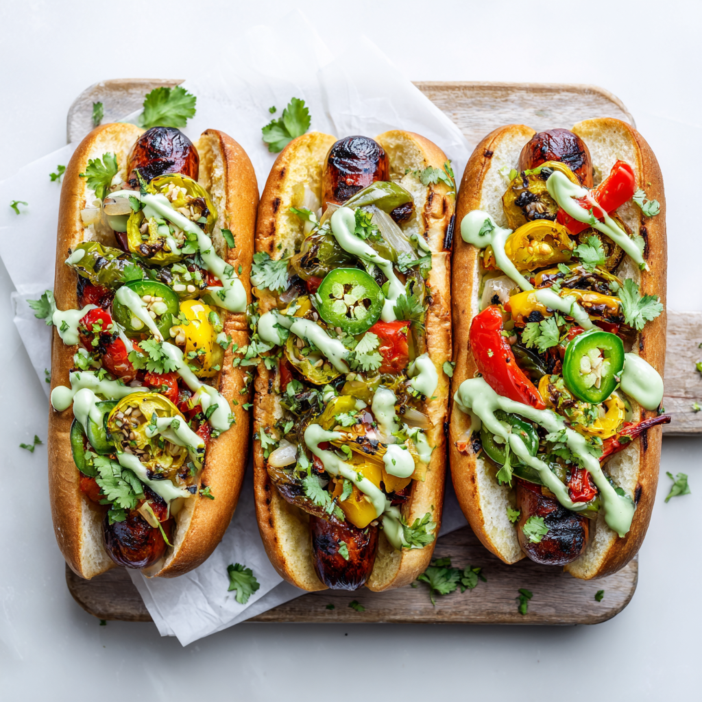 California Street Dog with Avocado Crema & Charred Jalapeños