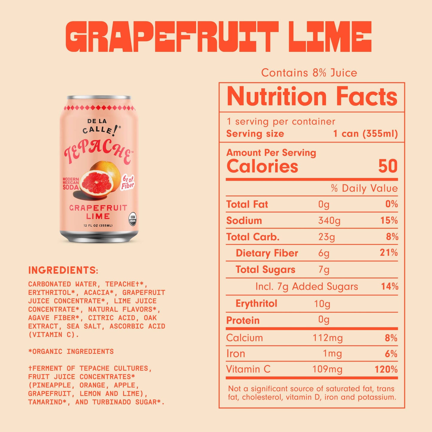 Grapefruit Lime Tepache Mexican Soda 12oz - De La Calle