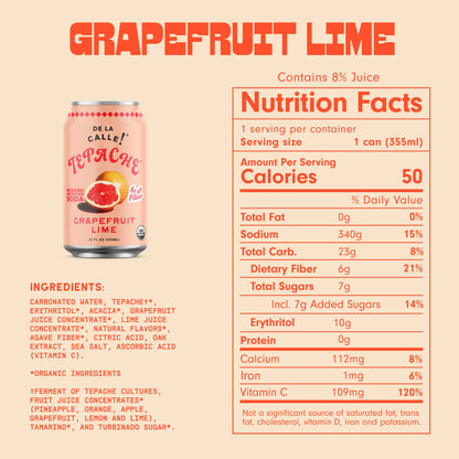 Grapefruit Lime Tepache Mexican Soda 12oz - De La Calle