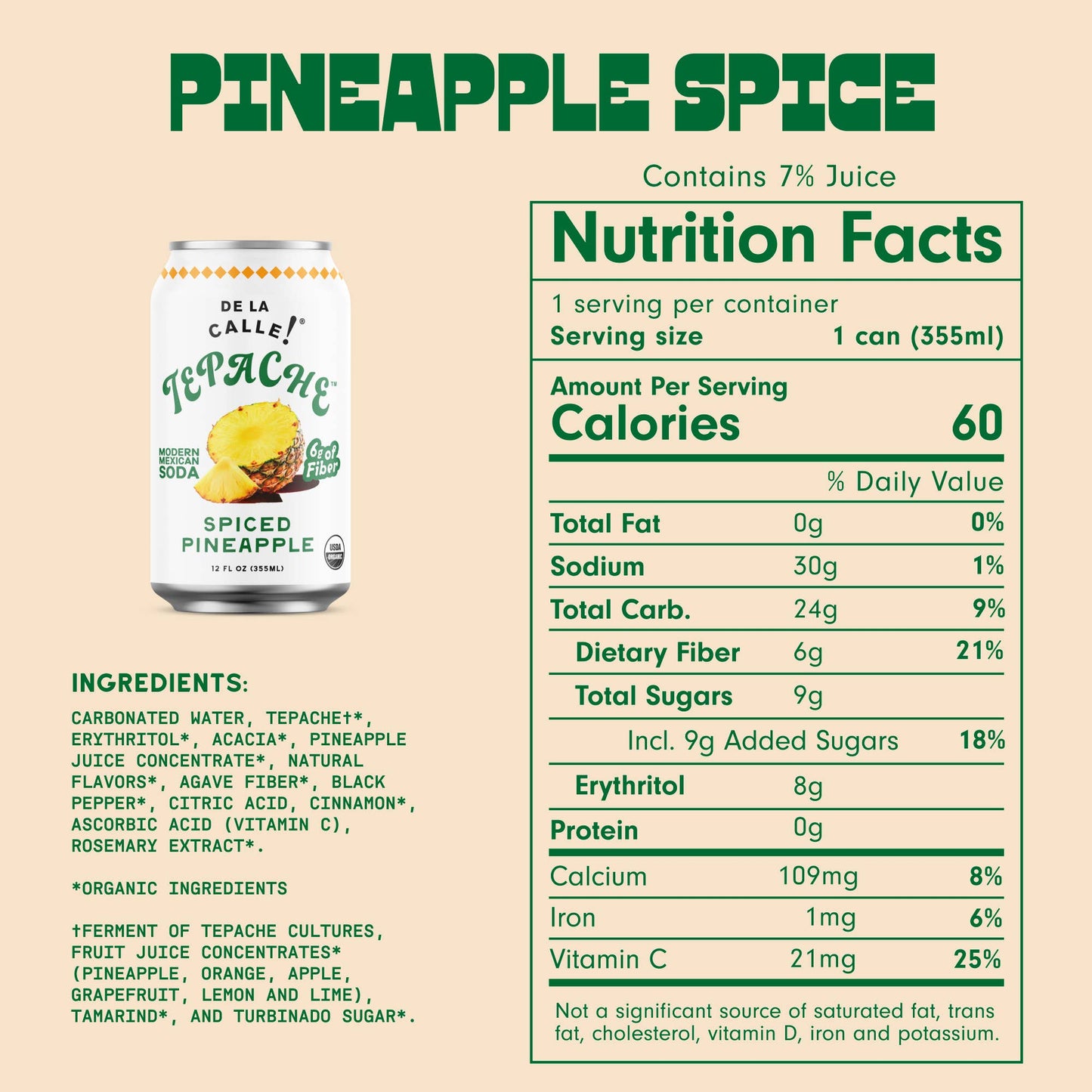 Pineapple Spice Tepache Mexican Soda 12oz - De La Calle