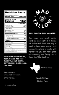 Space City Sour Cream & Onion Beef Tallow Chips 4oz - Mad Tallow