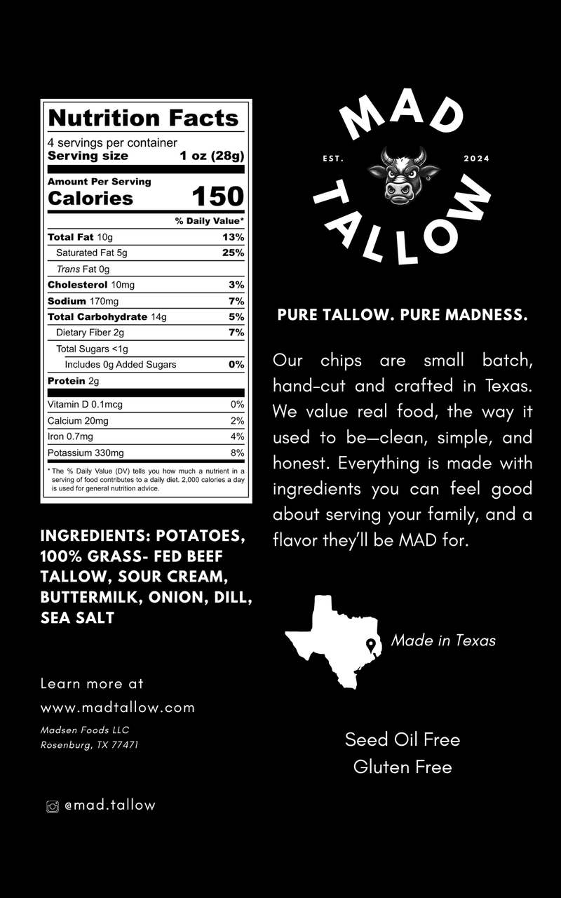 Space City Sour Cream & Onion Beef Tallow Chips 4oz - Mad Tallow