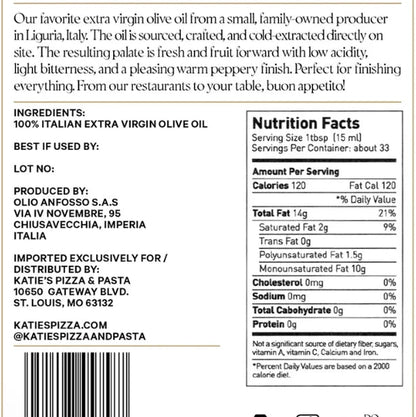 Extra Virgin Olive Oil Small Batch Cold Pressed 16.9fl oz - Katie's