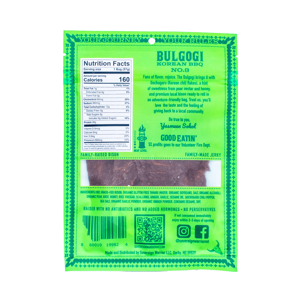 Bulgogi Korean BBQ Bison Jerky 2 oz – Sovereign Warrior Bison Jerky
