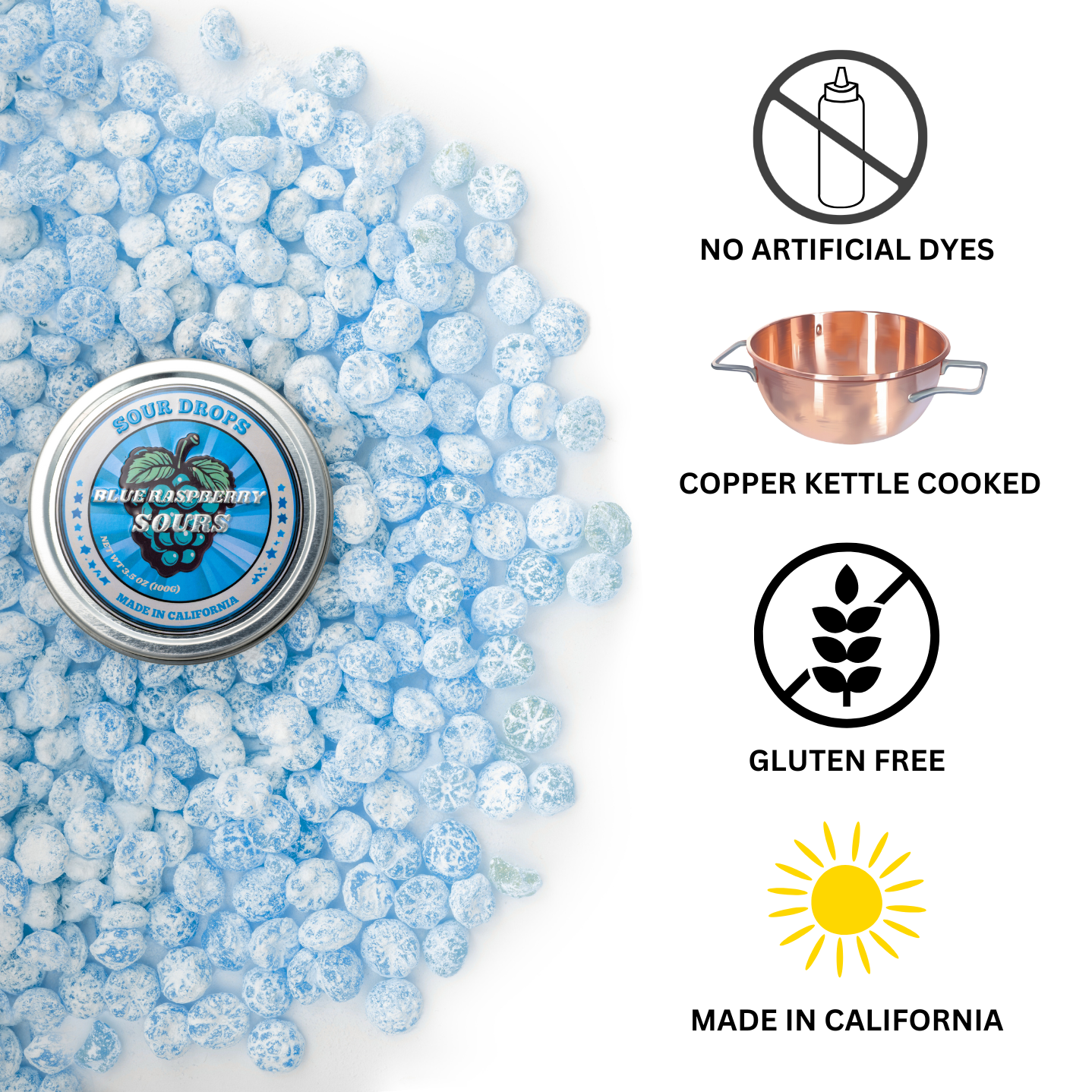 Blue Raspberry Sours: Dye-Free Candy Tins 3.5oz