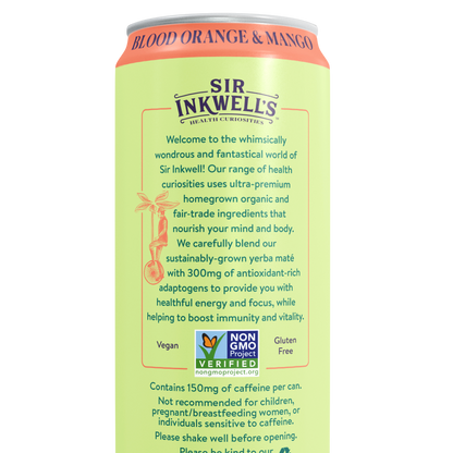 Adaptogen Infused Blood Orange & Mango Yerba Mate 16 oz – Sir Inkwell Health Curiosities