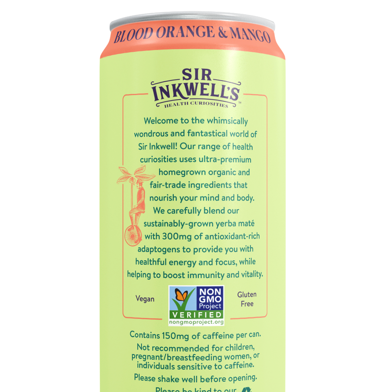 Adaptogen Infused Blood Orange & Mango Yerba Mate 16 oz – Sir Inkwell Health Curiosities