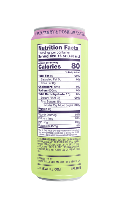 Adaptogen Infused Wild Berry & Pomegranate Yerba Mate 16 oz – Sir Inkwell Health Curiosities