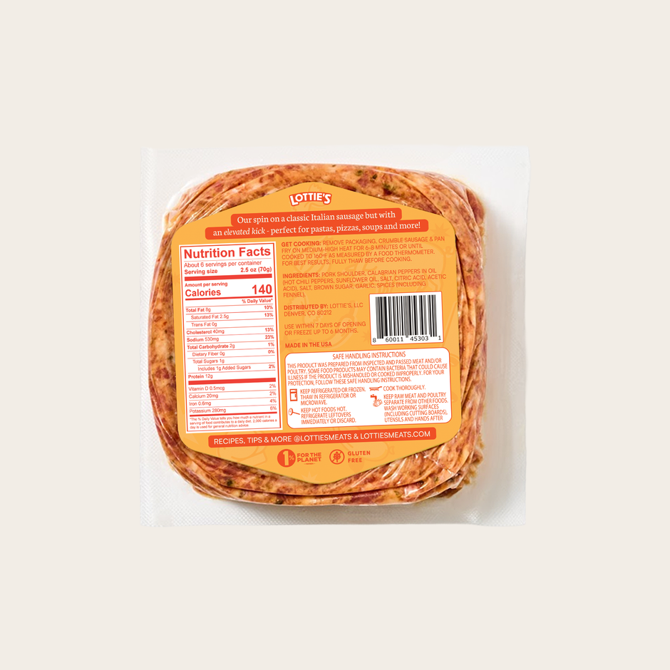 Calabrian Sausage Ground Pork Blend 16 oz – Lotties Meats