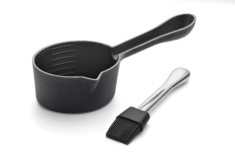 Cast Iron Sauce Pot with Basting Brush 4.5" x 10" - Outset