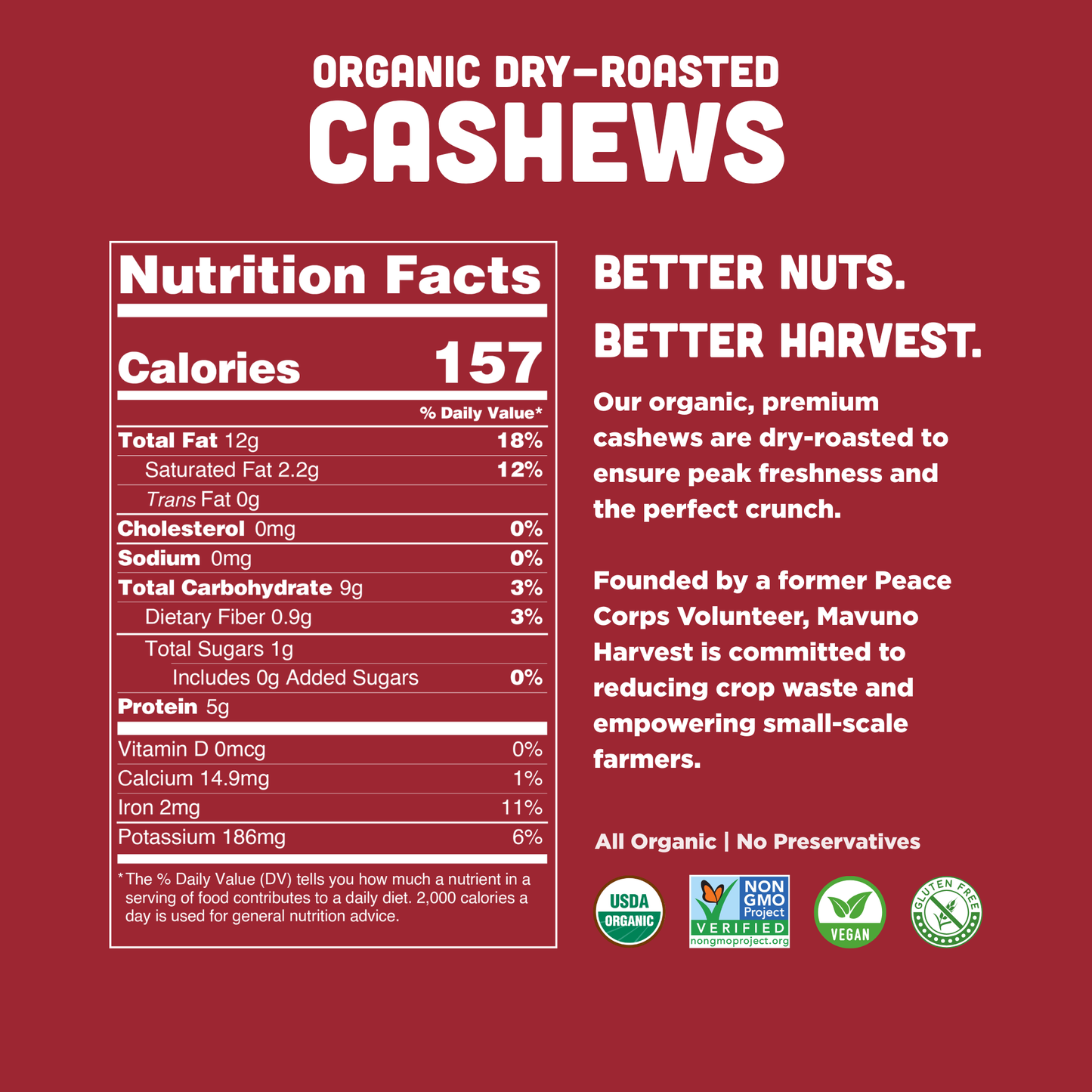 Organic Roasted Cashews 4 oz – Mavuno Harvest Organics