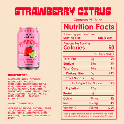 Strawberry Citrus Tepache Mexican Soda 12oz - De La Calle