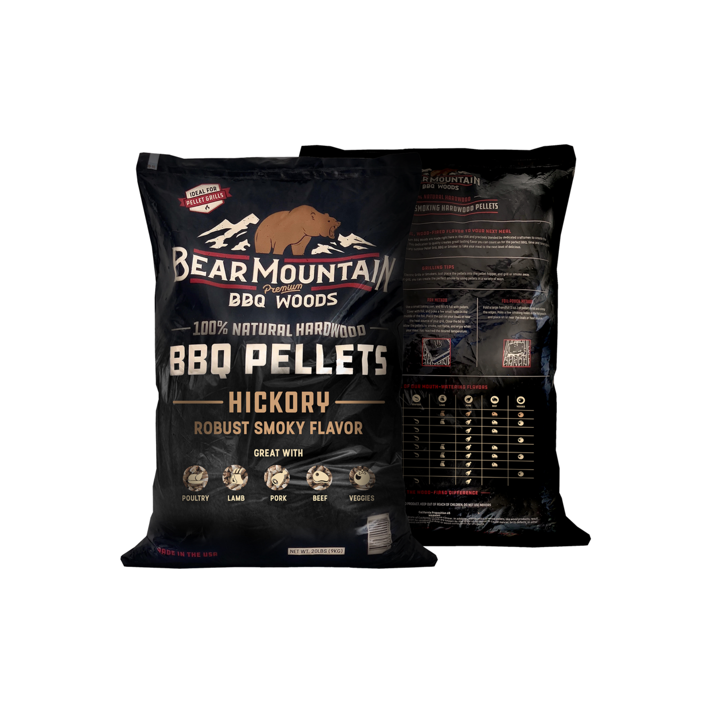 Hardwood Hickory BBQ Pellets – Bear Mountain 20 LB