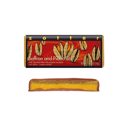 Saffron and Pistachios Hand-Scooped Chocolate 2.47 oz – Zotter Chocolates