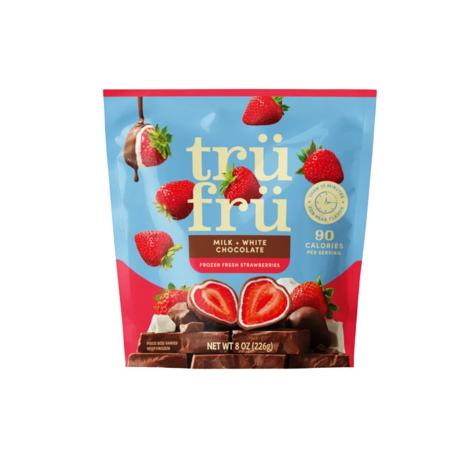 White & Milk Chocolate Frozen Strawberries 8 oz – Tru Fru