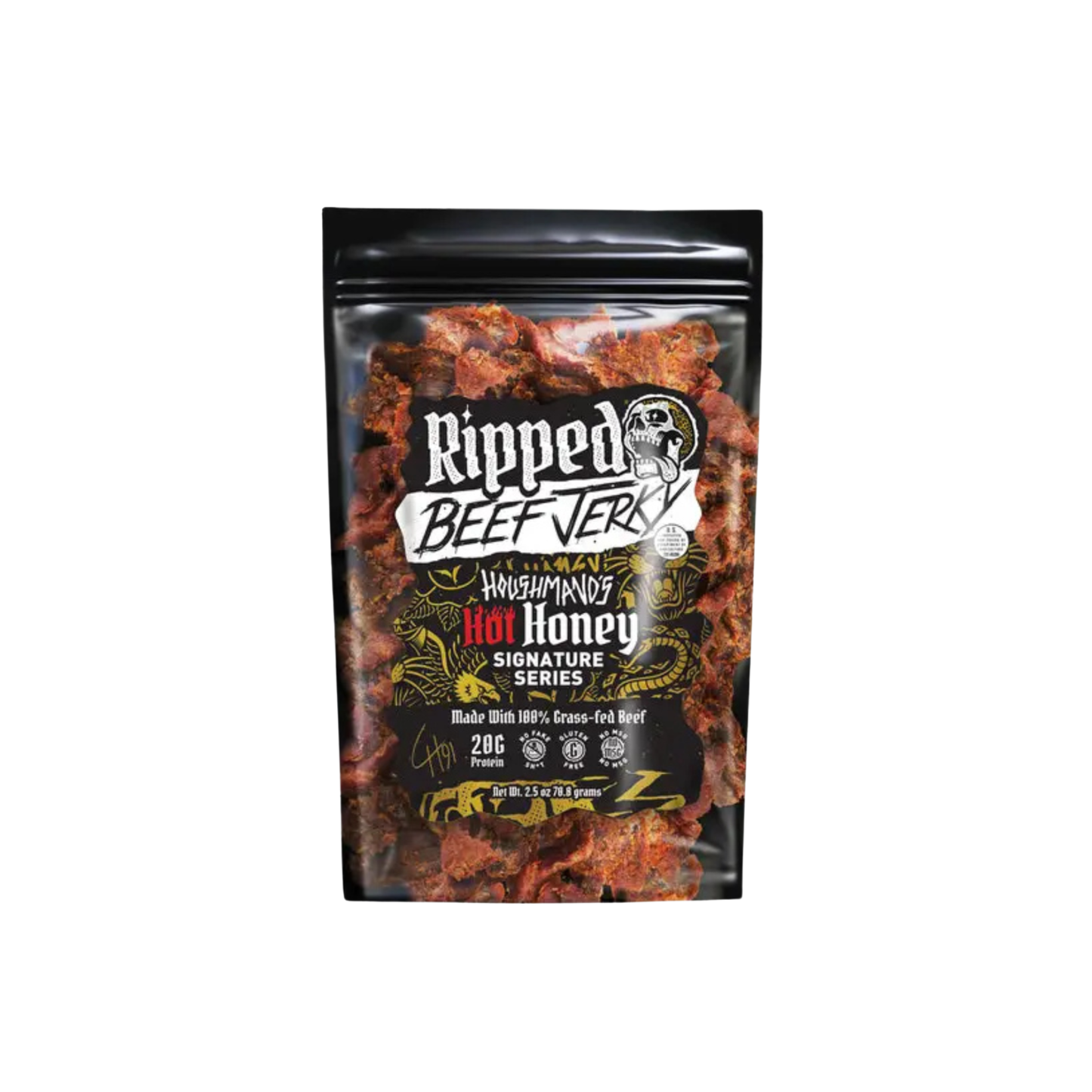 Grass-Fed Beef Jerky Houshmand's Hot Honey 2.5 oz - Ripped Beef Jerky