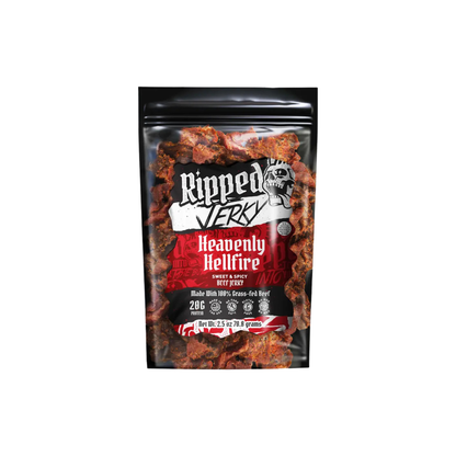 Grass-Fed Beef Jerky Heavenly Hellfire 2.5 oz - Ripped Beef Jerky