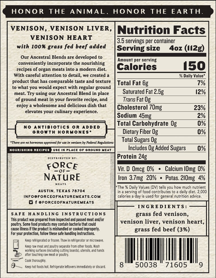 Grass Fed Venison Ancestral Blend 14 oz – Force of Nature