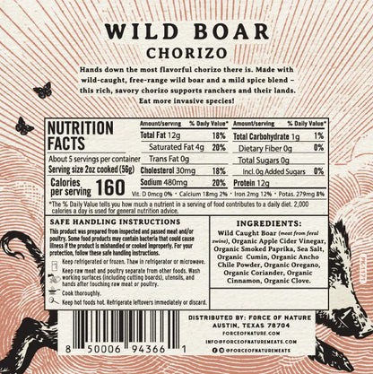 Free Range Wild Boar Chorizo Sausage 14 oz – Force of Nature