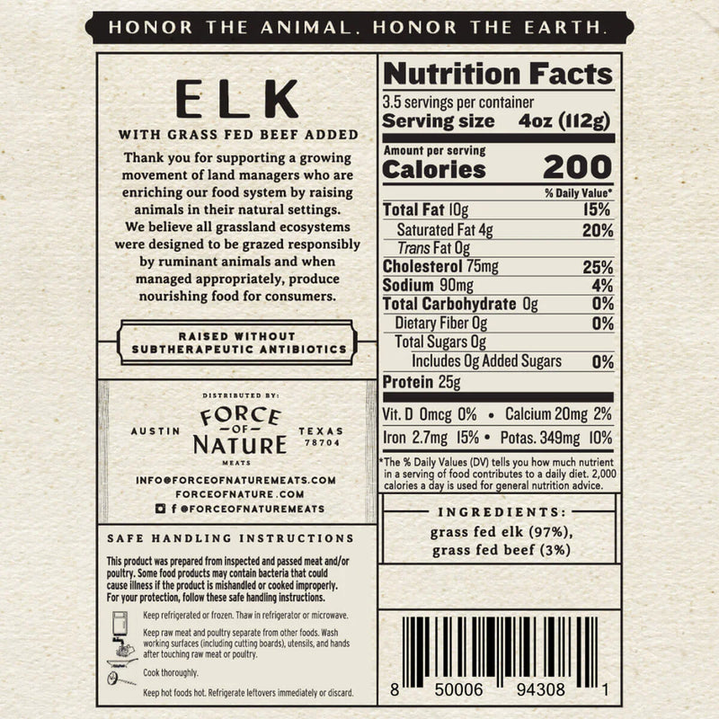 Grass Fed Ground Elk 14 oz – Force of Nature