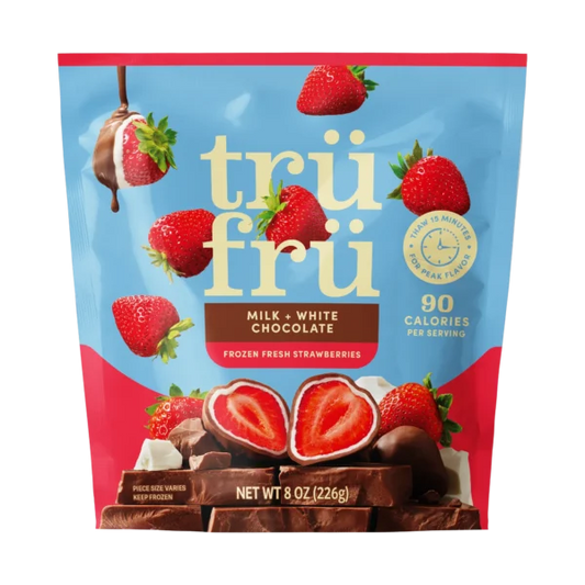 White & Milk Chocolate Frozen Strawberries 8 oz – Tru Fru