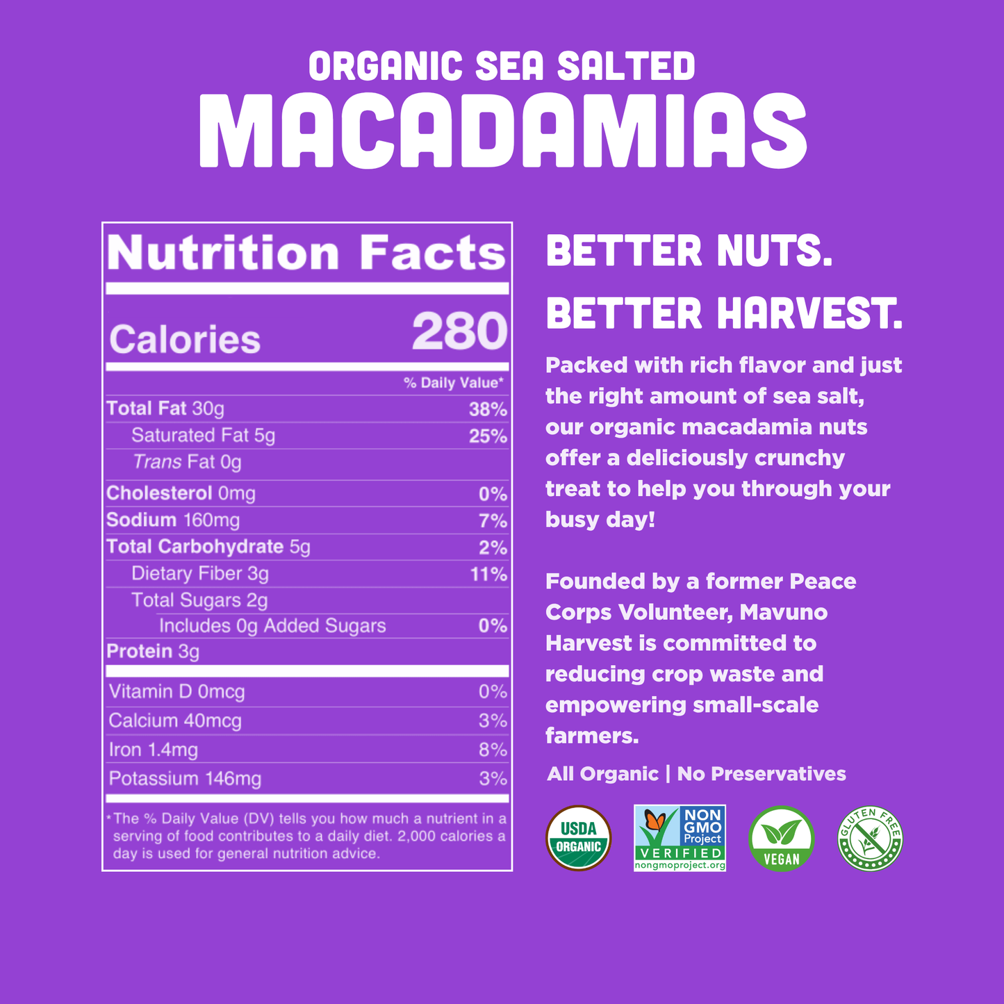 Dry Roasted Macadamias with Sea Salt 4 oz – Mavuno Harvest Organics