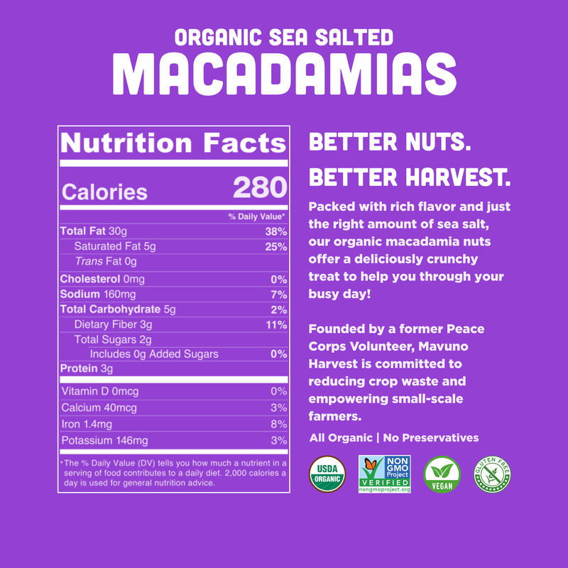 Dry Roasted Macadamias with Sea Salt 4 oz – Mavuno Harvest Organics