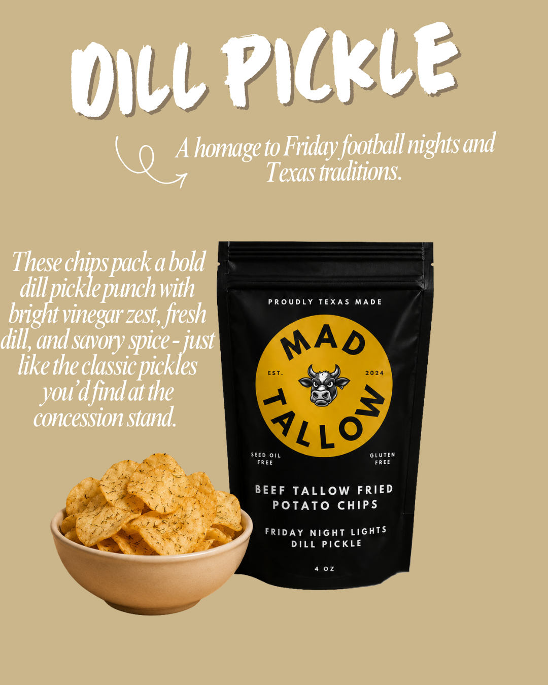 Friday Night Lights Dill Pickle Beef Tallow Chips 4oz - Mad Tallow