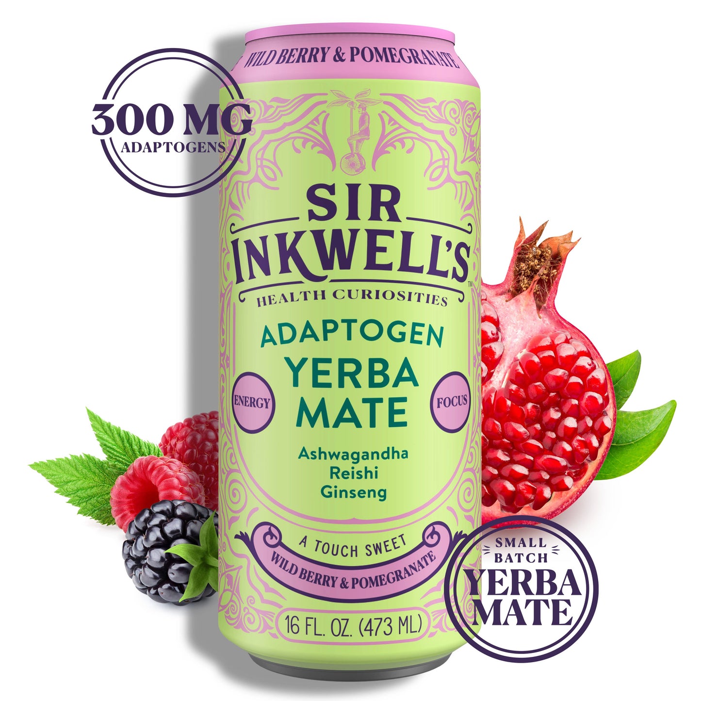 Adaptogen Infused Wild Berry & Pomegranate Yerba Mate 16 oz – Sir Inkwell Health Curiosities