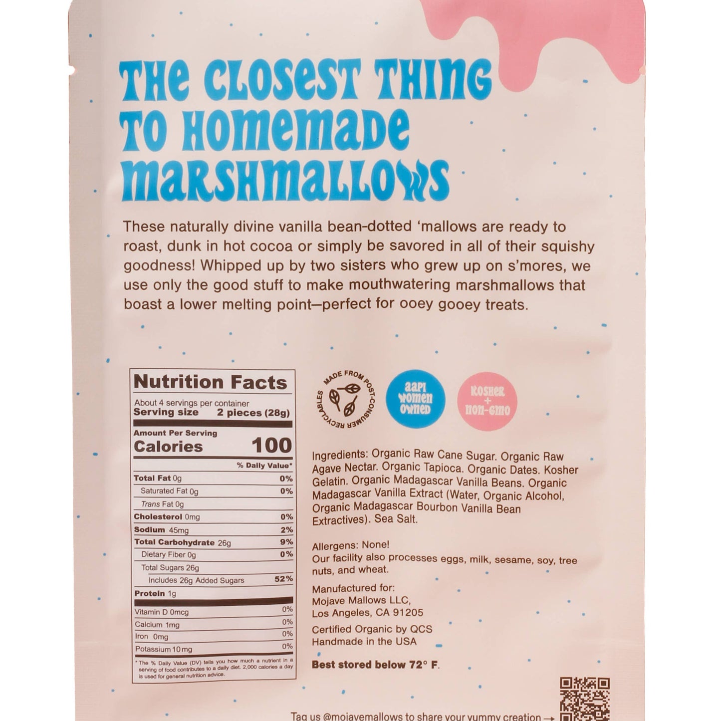 Vanilla Bean Marshmallows Organic Non-GMO Gluten-Free 4.5 oz – Mojave Mallows