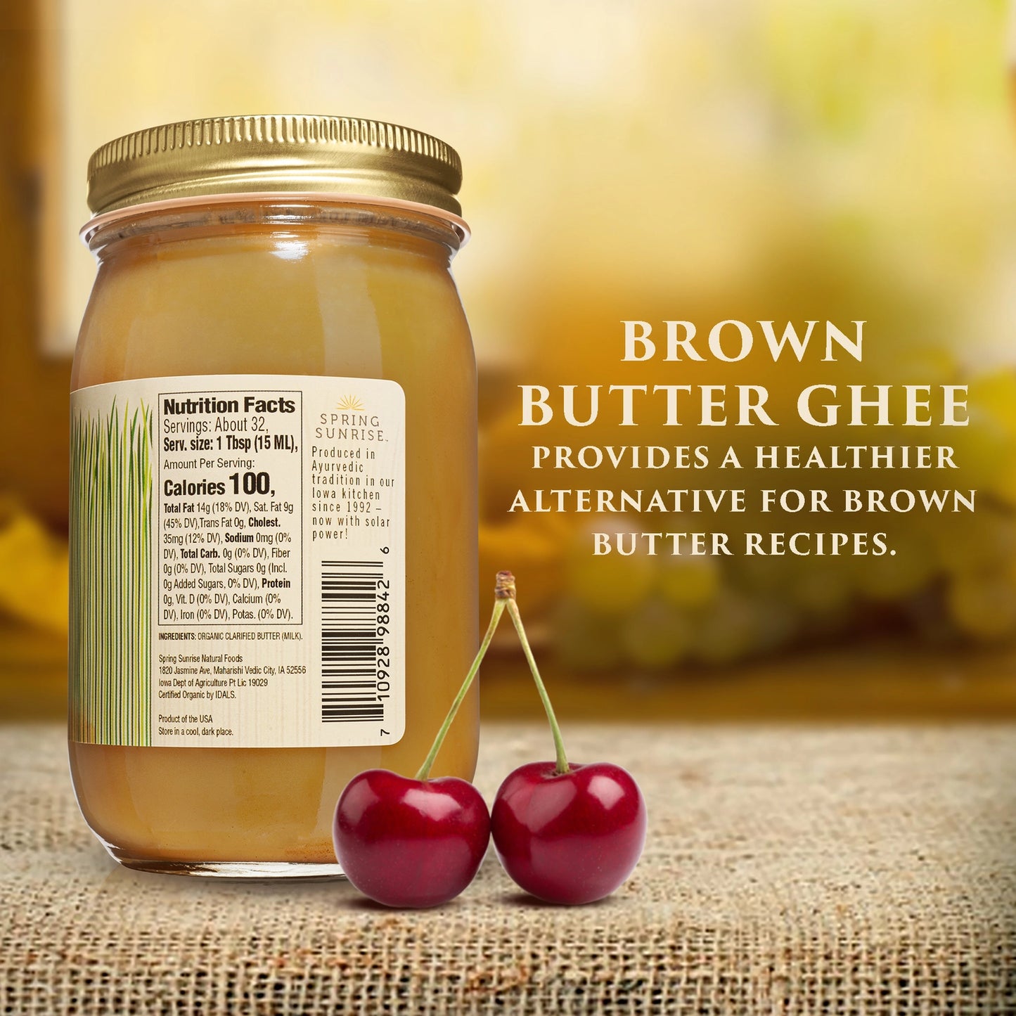 Brown Butter Ghee Organic & Grass-Fed 16oz - Spring Sunrise Natural Foods