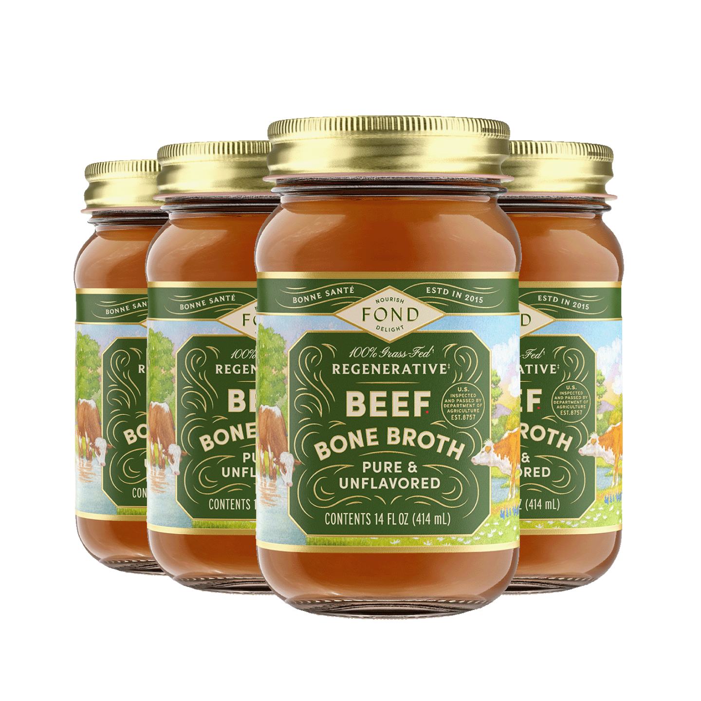 Grass Fed & Regenerative Pure & Unflavored Beef Bone Broth 14 oz – Fond