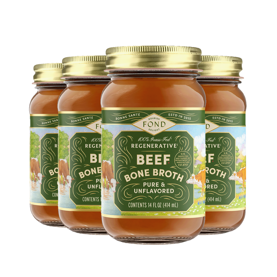 Grass Fed & Regenerative Pure & Unflavored Beef Bone Broth 14 oz – Fond